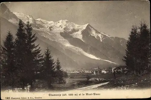 Ak Chamonix Mont Blanc Haute Savoie, Teilansicht mit Berg