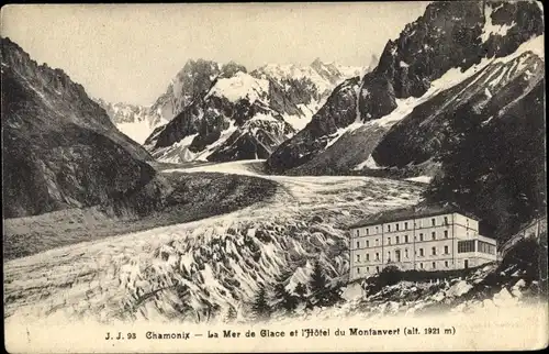 Ak Chamonix Mont Blanc Haute Savoie, La Mer de Glace et l'Hôtel du Monfanvert