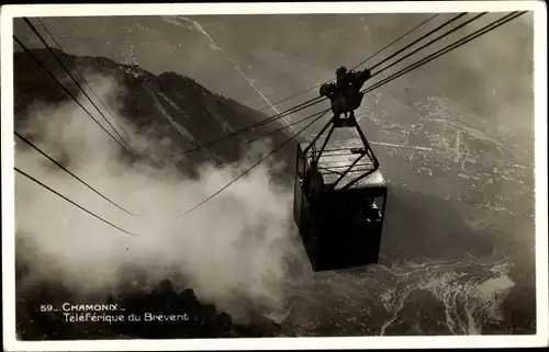 Ak Chamonix Mont Blanc Haute Savoie, Téléférique du Brévent, Partie mit der Seilbahn