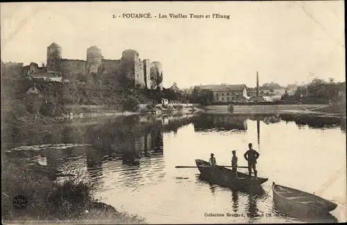 Ak Pouancé Maine et Loire, Les Vieilles Tours et l'Etang