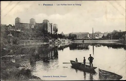 Ak Pouancé Maine et Loire, Les Vieilles Tours et l'Etang