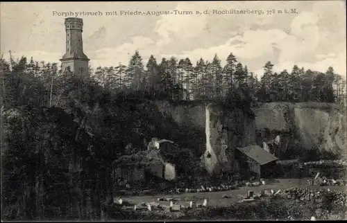 Ak Rochlitz an der Mulde, Porphyrbruch am Rochlitzer Berg, Friedrich August Turm
