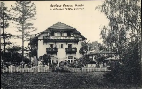 Ak Ostrau Bad Schandau Sächsische Schweiz, Gasthaus Ostrauer Scheibe