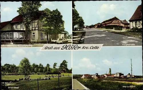 Ak Höfer Eschede Lüneburger Heide, Gasthaus Güldenpfennig, Hauptstraße, Strandbad, Maria Glück Zeche