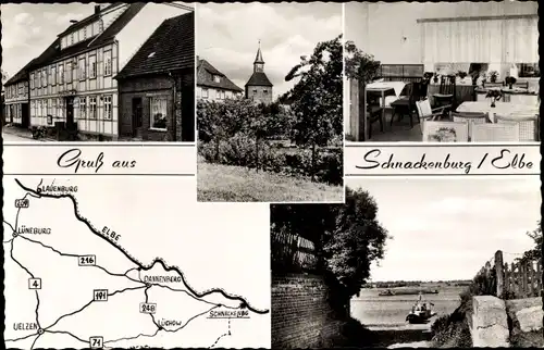 Landkarten Ak Schnackenburg in Niedersachsen, Hotel Deutsches Haus, Innen und Außen