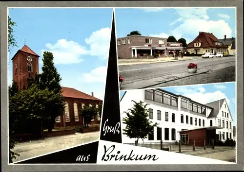 Ak Brinkum bei Bremen Stuhr in Niedersachsen, Kirche, Straßenpartie