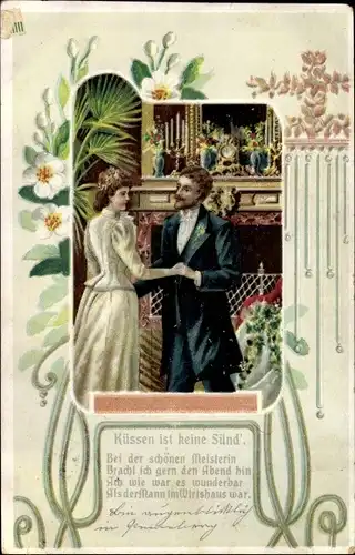 Passepartout Ak Liebespaar, Küssen ist keine Sünd