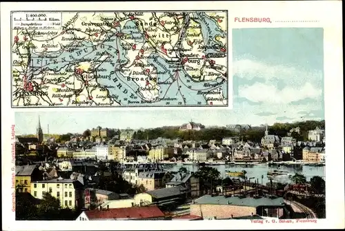 Landkarten Ak Flensburg in Schleswig Holstein, Blick auf den Ort