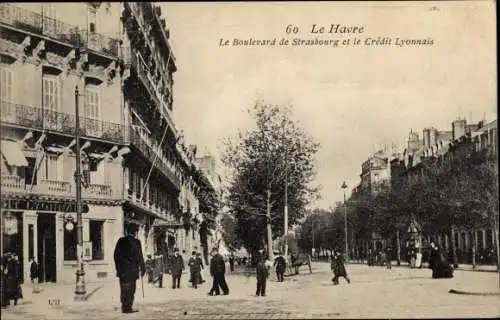 Ak Le Havre Seine Maritime, Le Boulevard de Strasbourg et le Crédit Lyonnais