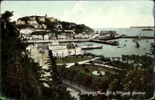 Ak Torquay Devon, Vane Hill and Princess Gardens