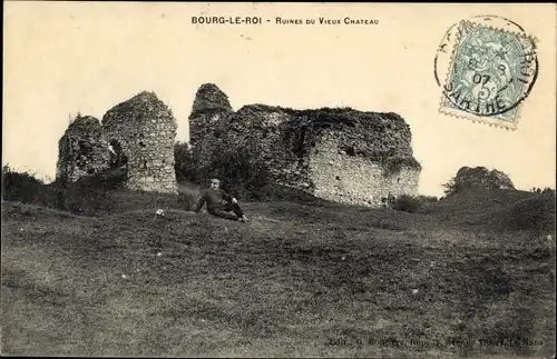 Ak Bourg le Roi Sarthe, Ruines du Vieux Chateau