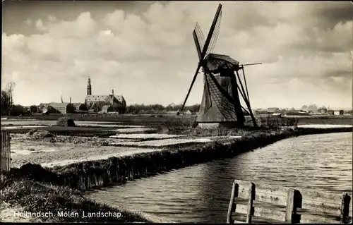 Ak Hollandsch. Molen Landschap, Windmühle
