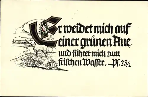 Künstler Ak Er weidet mich auf einer grünen Aue, Psalm 23 2