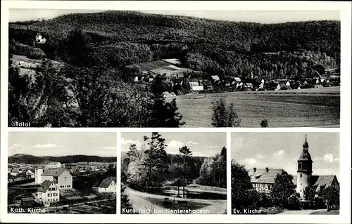 Ak Nentershausen bei Bebra Hessen, Katholische u. evangelische Kirche, Kunstteich, Panorama