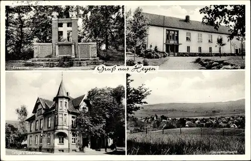 Ak Heyen in Niedersachsen, Ehrenmal, Dröges Gasthaus, Schule, Panorama