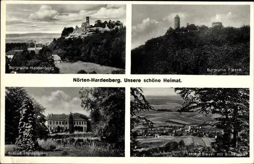 Ak Nörten Hardenberg in Niedersachsen, Burgruine Plesse, Schloss, Hohe Steyer, Bishausen