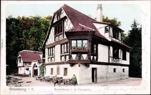 Ak Strasbourg Straßburg Elsass Bas Rhin, Bauernhaus in der Orangerie