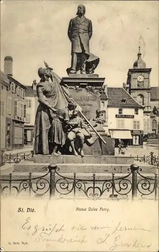 Ak Saint Dié des Vosges, Statue Jules Ferry
