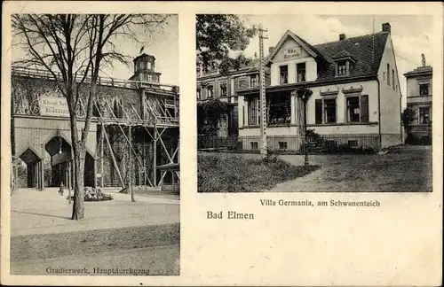 Ak Bad Elmen Salzelmen Schönebeck an der Elbe, Villa Germania, am Schwanenteich, Gradierwerk