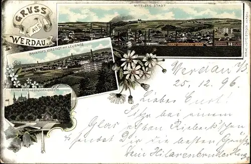 Litho Leubnitz Werdau an der Pleiße in Sachsen, Mittlere Stadt, Bahnhofsvorstadt, Brunnengrotte