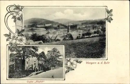 Ak Wengern Wetter an der Ruhr, Blick auf den Ort, Cafe Flüshöh