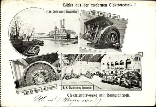 Ak Elektrizitätswerke mit Dampfantrieb, Charlottenburg, London, Düsseldorf