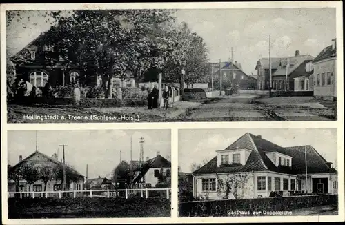 Ak Hollingstedt Treene in Schleswig Holstein, Gasthaus zur Doppeleiche, Ortsansichten