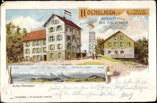 Künstler Ak Zorn, L., Blauen Badenweiler im Schwarzwald, Hochblauen, Hotel und Pension