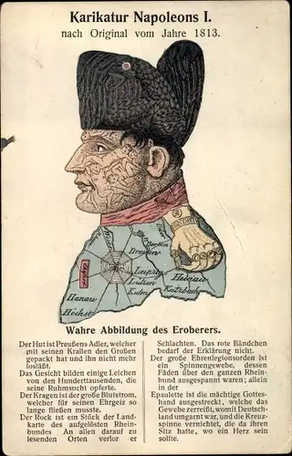 Künstler Ak Napoleon Bonaparte, Kaiser Napoleon I., Karikatur, Metamarphose, Wahre Abbildung