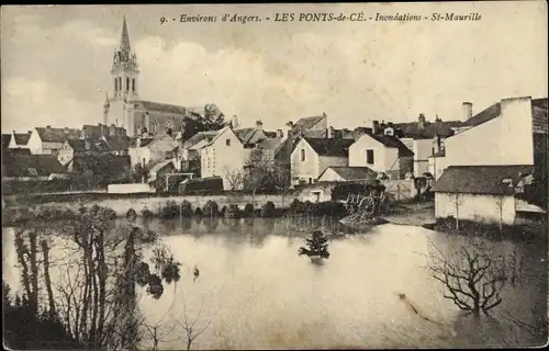 Ak Les Ponts de Cé Maine et Loire, Inondations Saint Maurille