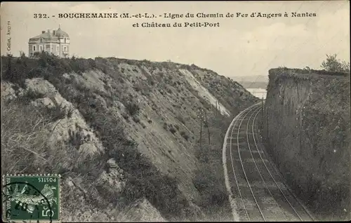 Ak Bouchemaine Maine-et-Loire, Ligne du Chemin de Fer d'Angers a Nantes et Chateau du Petit Port