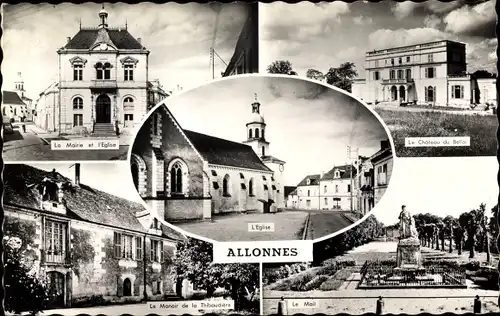 Ak Allonnes Maine et Loire, L'Eglise, La Mairie, Le Manoir, Le Chateau