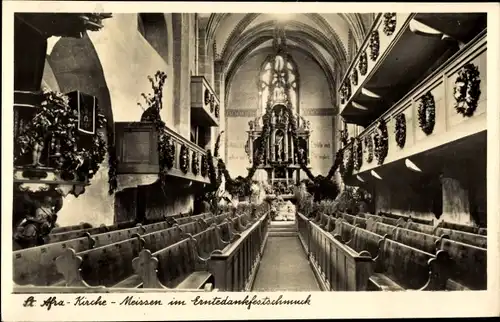 Ak Meißen in Sachsen, St. Afra Kirche im Erntedankfestschmuck