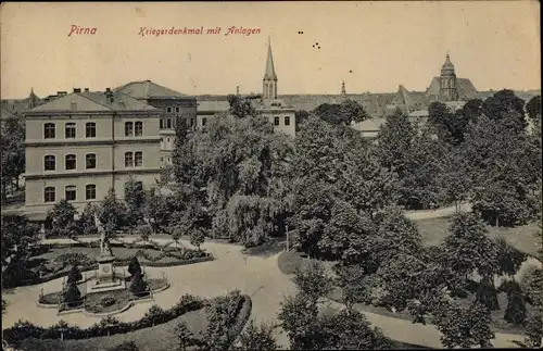 Ak Pirna an der Elbe, Kriegerdenkmal mit Anlagen