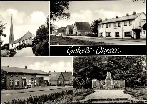 Ak Ohrsee Gokels in Schleswig Holstein, Kirche, Gasthaus, Kriegerdenkmal