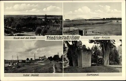 Ak Friedrichstadt an der Eider, Teilansicht, Eider Brücke, Eider Mühle, Ehrenmal