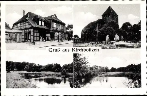 Ak Kirchboitzen Walsrode, Kaufhaus J. Wunsch, Kirche, Bad, See