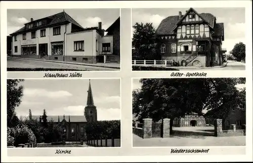 Ak Rosche in Niedersachsen, Kaufhaus Külbs, Adler Apotheke, Kirche, Niedersachsenhof