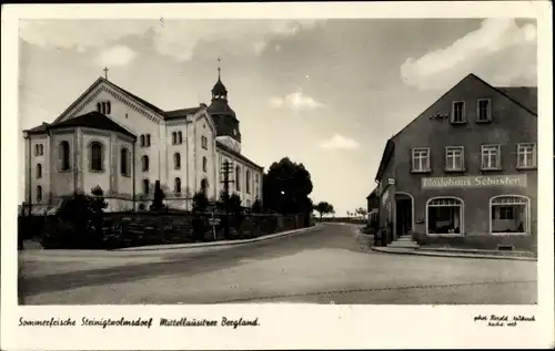 Ak Steinigtwolmsdorf in der Lausitz, Kirche, Modehaus Schuster