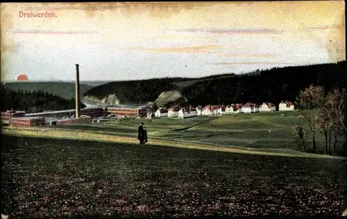 Ak Dreiwerden Rossau Mittelsachsen, Panorama, Fabrik