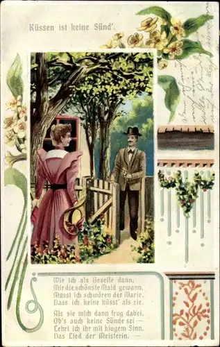 Passepartout Ak Liebespaar, Küssen ist keine Sünd, Wie ich als Geselle dann