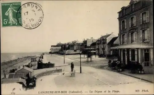 Ak Langrune sur Mer Calvados, La Digue et la Plage