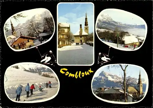 Ak Combloux Haute Savoie, Dorfidyll, Kirche, Skipartie