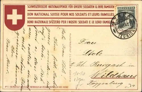 Künstler Ak Schlatter, E. E., Schweizerische Nationalspende für unsere Soldaten, Gebirge