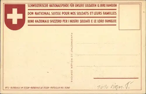 Künstler Ak Schlatter, E. E., Schweizerische Nationalspende für unsere Soldaten, Gebirge