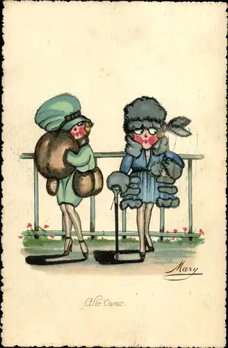 Künstler Ak Mary, Alle Corse, zwei Frauen in kurzen Kleidern