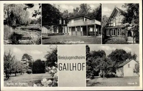 Ak Gailhof Wedemark, Kreisjugendheim, Wirtschaftsgebäude, Teich, Gartenpartie