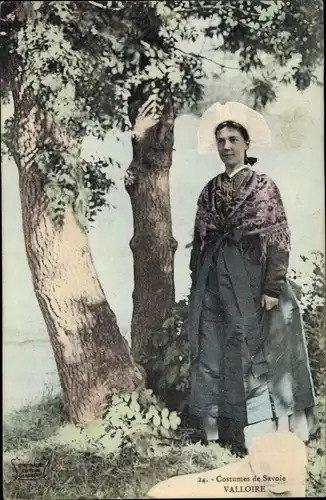 Ak Valloire Savoie, Costumes de Savoie, Junge Frau in französischer Tracht