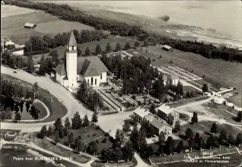 Ak Burträsk Schweden, Kyrka, Kirche, Fliegeraufnahme