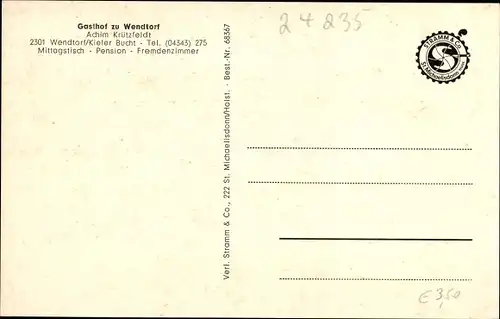 Ak Wendtorf in Schleswig Holstein, Gasthof zu Wendtorf, Innenansicht, Kieler Bucht